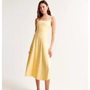 Abercrombie & Fitch - Seamed Linen-Blend Midi Dress in Sunny Yellow